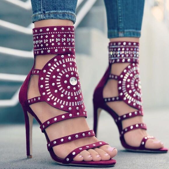 🔥🔥 NEW HOT Burgandy DIAMENTE CLEOPATRA HEEL 🔥🔥 - Picture 1 of 2